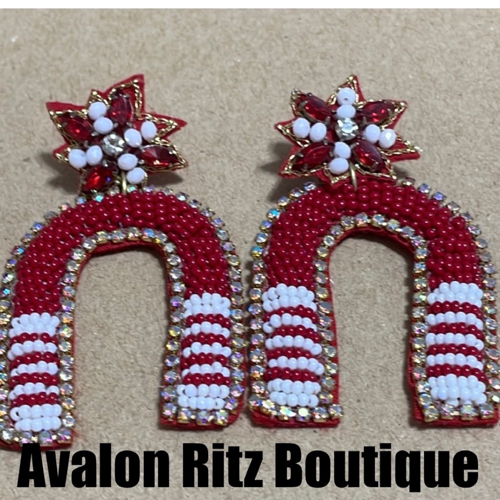 🎉♥️Game Day Beaded Iridescent Crystal Arch Earrings